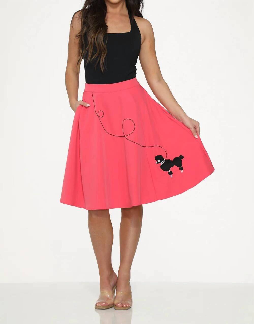 NEW ORCHID BLOOM embroidered poodle swing skirt in hot pink